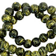 Glaskralen Drip-Art 6mm Zwart glitter geel